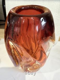 Vintage Art Glass Twist Vase Josef Hospodka for Chribska Amber