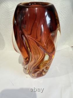 Vintage Art Glass Twist Vase Josef Hospodka for Chribska Amber