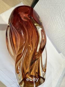 Vintage Art Glass Twist Vase Josef Hospodka for Chribska Amber