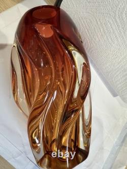 Vintage Art Glass Twist Vase Josef Hospodka for Chribska Amber