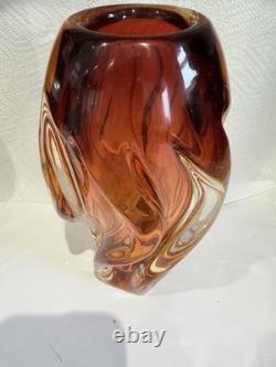 Vintage Art Glass Twist Vase Josef Hospodka for Chribska Amber