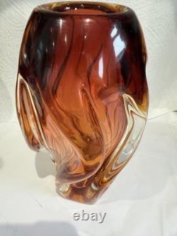 Vintage Art Glass Twist Vase Josef Hospodka for Chribska Amber