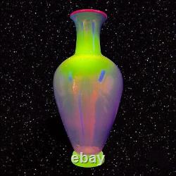 Vintage Art Glass Vase S Stang 1996 Tall Red Top Manganese Green UV Glow Glass