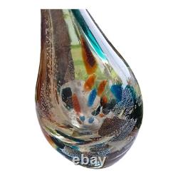 Vintage Art Glass Vase Skinny Brown Blue Flakes Tall Drop Glass Abstract MCM