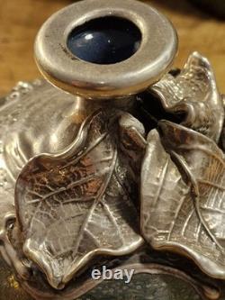 Vintage Art Nouveau Silver Overlay Green Art Glass Bud Vase approx 9cm