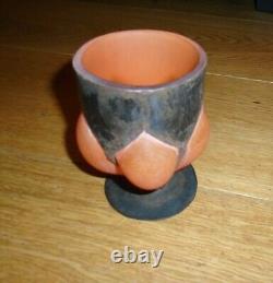 Vintage Art deco Glass Wrought Iron Blown Glass Small Vase Orange