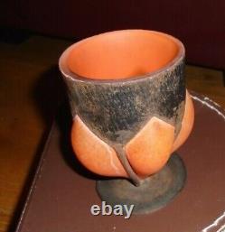 Vintage Art deco Glass Wrought Iron Blown Glass Small Vase Orange