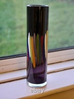 Vintage Artist Signed Jiri Beranek Atelier Czech Art Glass Amethyst Rainbow Vase