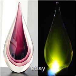 Vintage Aubergine Murano Sommerso Style Hand Blown Art Glass Tear Drop UV Glow
