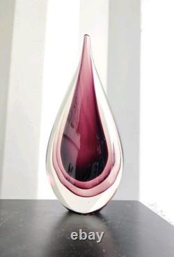 Vintage Aubergine Murano Sommerso Style Hand Blown Art Glass Tear Drop UV Glow