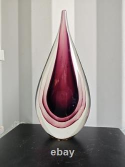 Vintage Aubergine Murano Sommerso Style Hand Blown Art Glass Tear Drop UV Glow