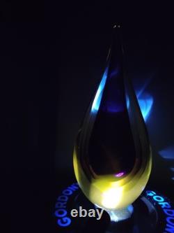 Vintage Aubergine Murano Sommerso Style Hand Blown Art Glass Tear Drop UV Glow