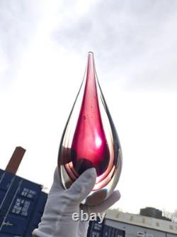 Vintage Aubergine Murano Sommerso Style Hand Blown Art Glass Tear Drop UV Glow