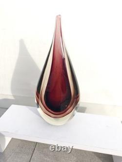 Vintage Aubergine Murano Sommerso Style Hand Blown Art Glass Tear Drop UV Glow