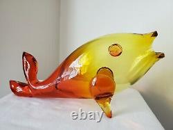 Vintage BLENKO Tangerine Fish Vase Art Glass