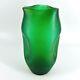 Vintage Bohemian Art Glass Emerald Green Satin Glass Iridescent Pinched Vase