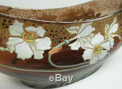 Vintage Bohemian Art Nouveau Elongated Glass Vase with Enamel Flowers c. 1900