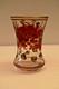 Vintage Bohemian Hand Painted Floral Art Glass Vase 4.5 Tall Clear Enamel Decr