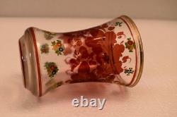 Vintage Bohemian Hand Painted Floral Art Glass Vase 4.5 Tall Clear Enamel DecR