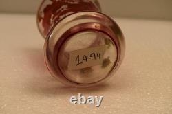 Vintage Bohemian Hand Painted Floral Art Glass Vase 4.5 Tall Clear Enamel DecR