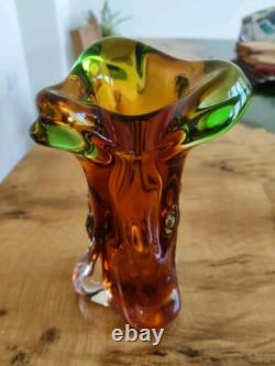 Vintage Bohemian Mstisov Art Glass Vase Niagara Range Designed By Karel Zemek