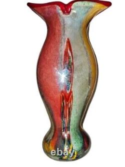 Vintage Cased Glass Millefiori Fish Tailed, Multicolored Vase