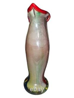 Vintage Cased Glass Millefiori Fish Tailed, Multicolored Vase