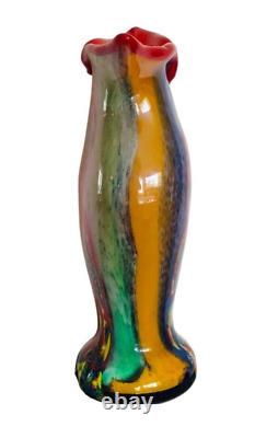 Vintage Cased Glass Millefiori Fish Tailed, Multicolored Vase