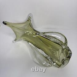 Vintage Chalet Canada Hand Blown Art Glass Stretched Vase Signed 12 Amber 60's
