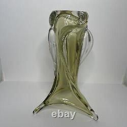Vintage Chalet Canada Hand Blown Art Glass Stretched Vase Signed 12 Amber 60's