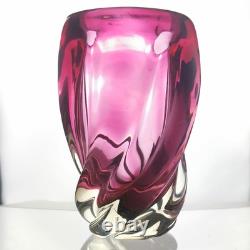 Vintage Chribska Czech Twisted Art Glass Vase by Josef Hospodka c1970 Pink 8
