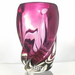Vintage Chribska Czech Twisted Art Glass Vase by Josef Hospodka c1970 Pink 8