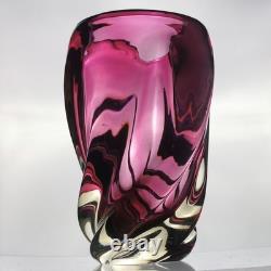 Vintage Chribska Czech Twisted Art Glass Vase by Josef Hospodka c1970 Pink 8