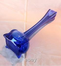 Vintage Cobalt Blue Art Glass Vase 16s Tall MCM, RARE