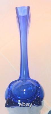 Vintage Cobalt Blue Art Glass Vase 16s Tall MCM, RARE