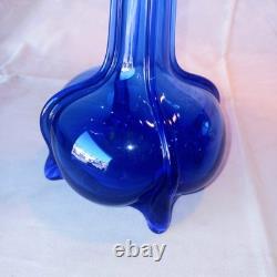 Vintage Cobalt Blue Art Glass Vase 16s Tall MCM, RARE