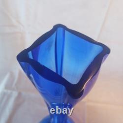 Vintage Cobalt Blue Art Glass Vase 16s Tall MCM, RARE