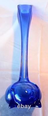 Vintage Cobalt Blue Art Glass Vase 16s Tall MCM, RARE