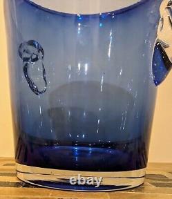 Vintage Cobalt Blue Hand Blown Art Glass Bar Ware Ice Bucket