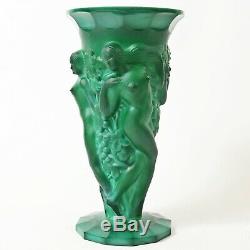 Vintage Czech Art Deco Malachite Glass Vase Curt Schlevogt, Heinrich Hoffman