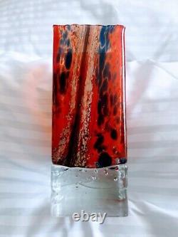 Vintage Czech Beranek Atelier Red & Multi Cased Heavy Art Glass Slab Vase
