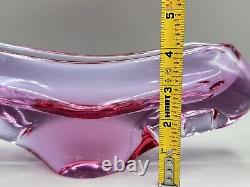 Vintage Czech Bohemian Chribska Art Glass Bowl Vase Josef Hospodka Pink 11in