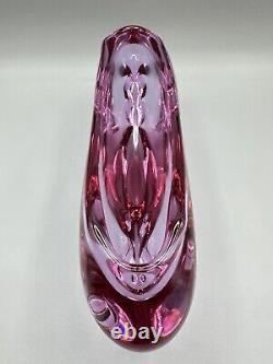 Vintage Czech Bohemian Chribska Art Glass Bowl Vase Josef Hospodka Pink 11in