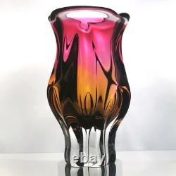 Vintage Czech Chribska Pink Art Glass Vase by Josef Hospodka c1970 7 Bohemian