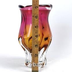 Vintage Czech Chribska Pink Art Glass Vase by Josef Hospodka c1970 7 Bohemian