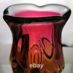 Vintage Czech Chribska Pink Art Glass Vase by Josef Hospodka c1970 7 Bohemian
