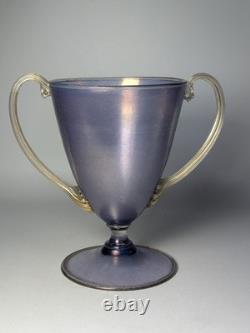 Vintage Early 20thC Salviati Murano Lavender Iridescent & Gold Glass Trophy Vase
