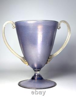 Vintage Early 20thC Salviati Murano Lavender Iridescent & Gold Glass Trophy Vase