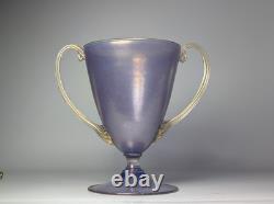 Vintage Early 20thC Salviati Murano Lavender Iridescent & Gold Glass Trophy Vase