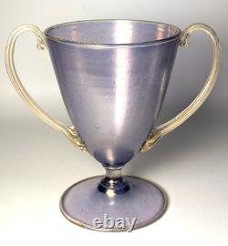 Vintage Early 20thC Salviati Murano Lavender Iridescent & Gold Glass Trophy Vase